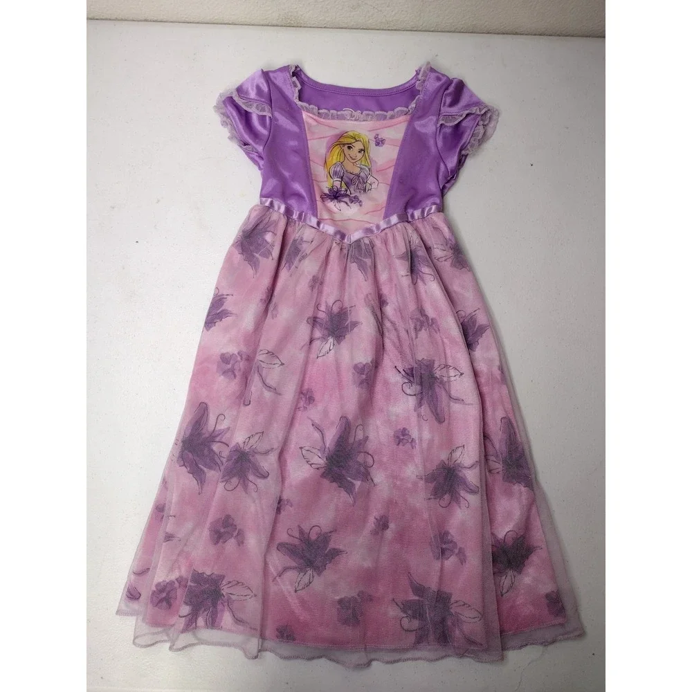 Disney Princess Rapunzel Nightgown Girls Size 3T Purple Pink Floral Mesh Dress